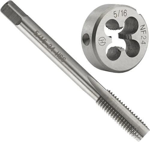 Vista 9 de 5/16 "-18 UNC HSS Tap And Die Set, 5/16 x 18 UNC Macho de rosca de máquina y UNS Rosca redonda Die mano derecha