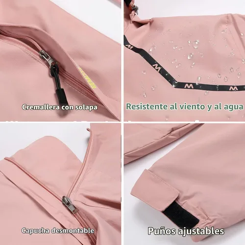 Vista 7 de GIISAM Chaqueta impermeable con capucha para mujer, chaqueta de lluvia ligera y plegable con cremallera completa, chaqueta cortavientos con capucha