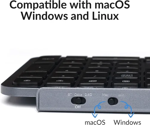 Vista 7 de Keychron Teclado inalámbrico ultradelgado B1 Pro, ZMK/Lanzador programable Bluetooth/2.4GHz/cableado, batería de 1200 horas, interruptor de tijera
