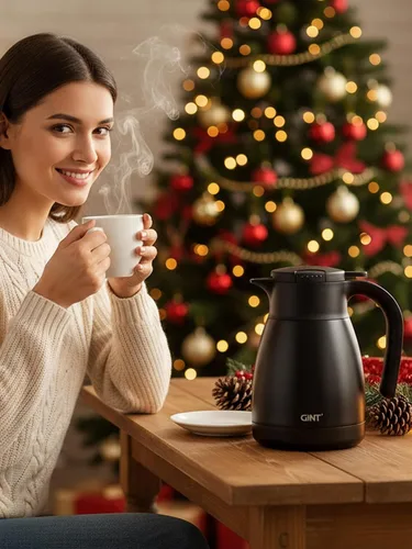 Vista 2 de Jarra térmica para café GiNT de 1L / 34Oz, jarras de café de acero inoxidable aisladas para mantener caliente/Jarra térmica de vacío de doble pared