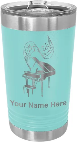 Vista 19 de LaserGram Vaso de pinta aislado al vacío de 16 onzas, piano de cola, grabado personalizado incluido (negro) Engraved Gift for Pianists, Vacuum