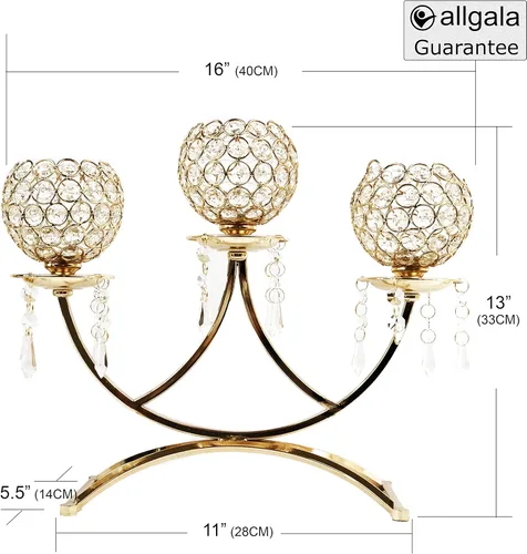 Vista 2 de Allgala Portavelas Candelabro Candelabro Cuencos de 3 Brazos - Dorado-HD89005