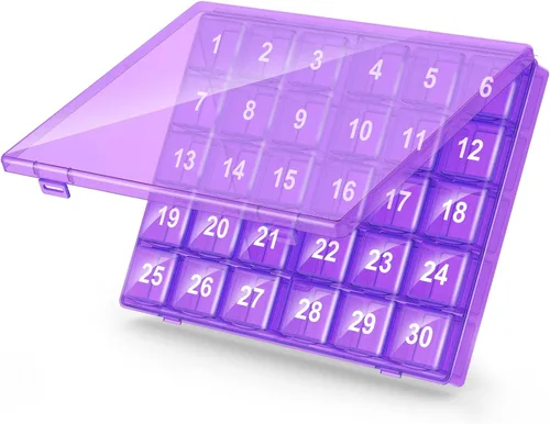 Vista 10 de Organizador mensual de píldoras una vez al día, caja organizadora de píldoras de 30 días, aprieta para abrir, estuche portátil con compartimentos