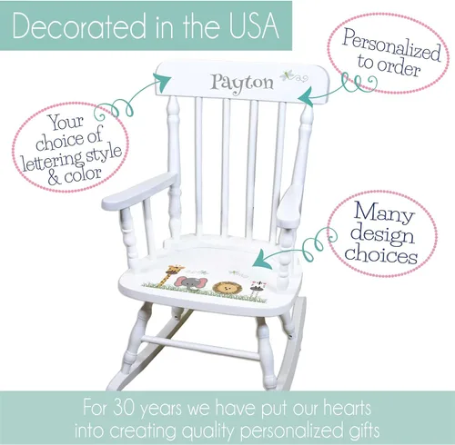 Vista 6 de My Bambino Mecedora personalizada de madera blanca para niña, regalo para bebé (arco iris bohemio)
