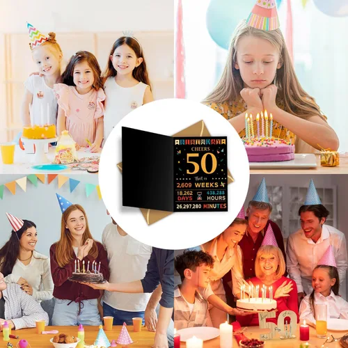 Vista 3 de Sutjxc Tarjeta de feliz cumpleaños 50 para marido y esposa, regalos vintage de 50 cumpleaños para papá y mamá, decoraciones retro de cumpleaños