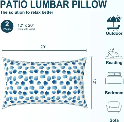 Vista 3 de DYTXIII Paquete de 2 almohadas lumbares impermeables para exteriores con rellenos, 12 x 20 pulgadas, almohada decorativa rectangular para patio