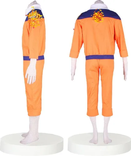 Vista 3 de MYCOS - Chaqueta y pantalones de anime naranja para niños y adultos, disfraz de Ninja Cosplay para cumpleaños, Halloween