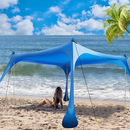 Vista 11 de Buheco - Tienda de campaña de playa, toldo desplegable de 7 x 7.5 pies, refugio solar UPF50+ con 4 postes plegables, bolsa de transporte portátil