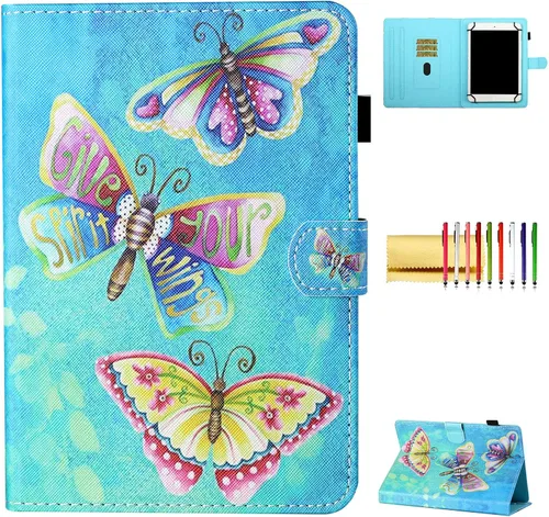 Vista 14 de Funda universal para tablet de 6.5 a 7.5 pulgadas, de piel sintética, funda protectora con ranuras para tarjetas y soporte para lápiz capacitivo