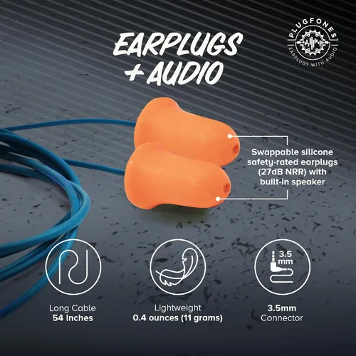 Vista 3 de Tapones para orejas/audífonos – 1.ª generación (naranja) Plugfones