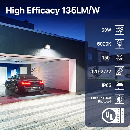 Vista 3 de HYPERLITE Paquete de luz LED de pared de 50 W, 2 paquetes con fotocélulas del atardecer al amanecer, lente de vidrio de 6750 lúmenes, paquetes