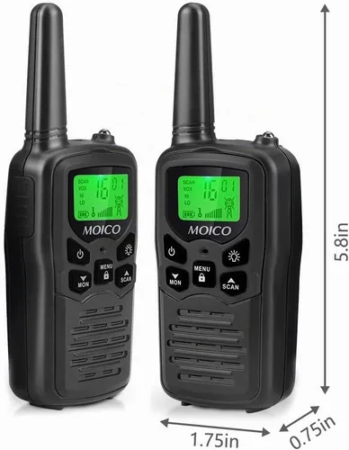 Vista 5 de Walkie Talkies, Walkie talkies de largo alcance MOICO para adultos con 22 canales FRS, walkie talkie familiar con linterna LED, pantalla LCD VOX