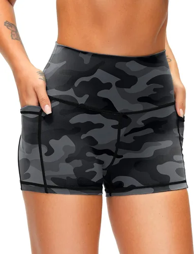Vista 2 de Soothfeel - Shorts para mujer con talle alto, bolsillos laterales y control de barriga, para yoga, correr, gimnasio, entrenamiento y ciclismo