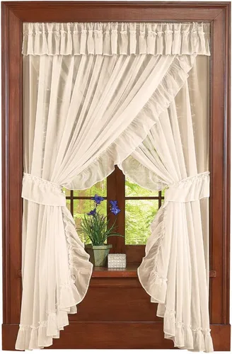 Vista 10 de Isabella Ruffled Sheer tela cortina de bolsillo ventana Barra Set Azul
