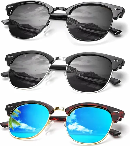 Vista 42 de KALIYADI - Gafas de sol polarizadas para hombres y mujeres unisex, marco semirretráctil, estilo retro, para conducir, con bloqueo UV