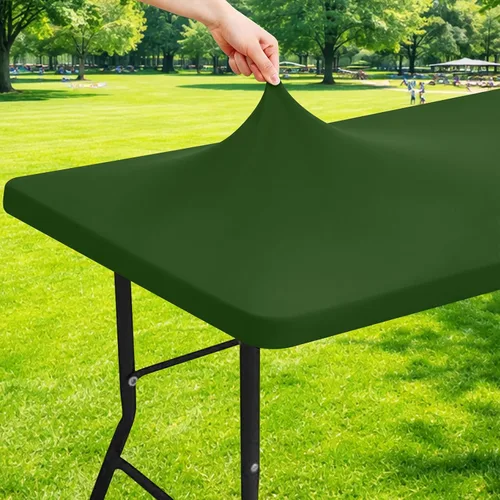 Vista 40 de Moosfor Mantel rectangular de elastano de 4 pies, manteles elásticos ajustables para pícnic, funda elástica y lavable para mesa de patio para Azul