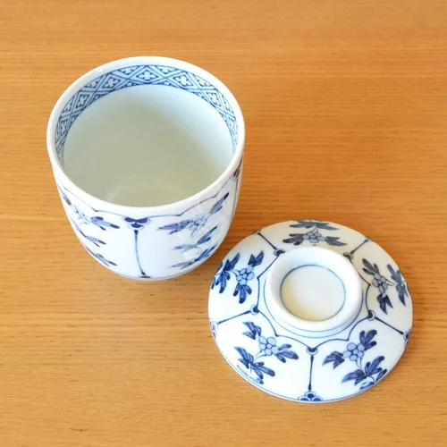 Vista 3 de 有田焼やきもの市場 Juego de 2 tazas de Chawanmushi con tapas japonesas Chawan Mushi Arita Imari Hecho en Japón Wari-Souka