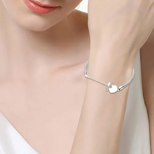 Vista 2 de KUNSIR Pulsera de cadena de serpiente de plata esterlina 925 para pulseras europeas Pandora abalorios Plata de ley