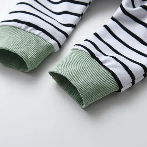 Vista 8 de Rebey Conjunto de sudadera con capucha de manga larga a rayas para bebés y niños pequeños