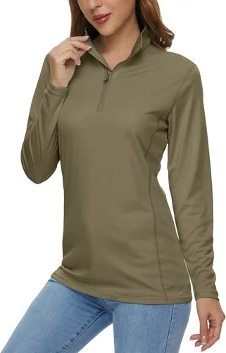 Vista 37 de MAGCOMSEN Camiseta de manga larga para mujer, con cremallera de un cuarto 01-Negro