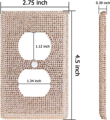 Vista 2 de Alanfox 2 placas de pared con diamantes de imitación de cristal dorado, cubiertas brillantes para interruptor de luz, cubiertas de placa de pared