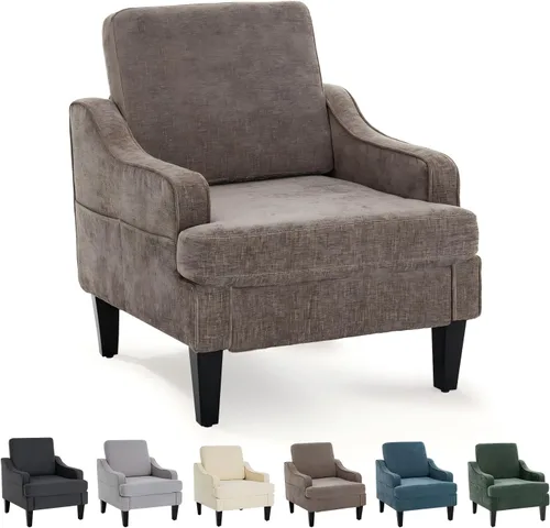 Vista 11 de Silla de acento moderna para dormitorio, silla de lectura tapizada con bolsillos laterales, sillas cómodas para sala de estar, sillón para sala