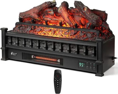 Vista 8 de TURBRO Eternal Flame - Troncos eléctricos infrarrojos para chimenea, 23 pulgadas de cuarzo infrarrojo, calentador de leña con control remoto, cama