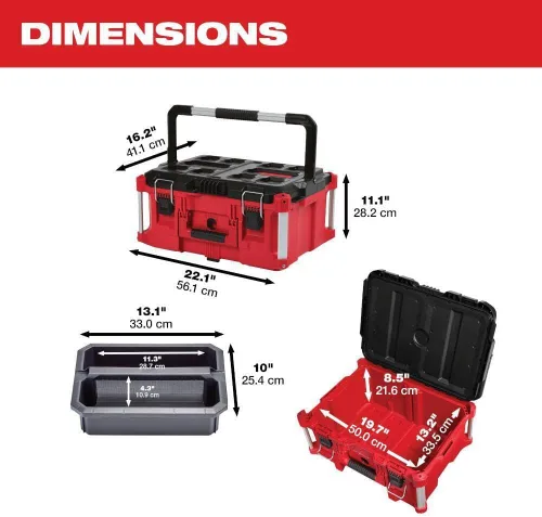 Vista 5 de Milwaukee Packout - Kit combinado de caja de herramientas de polímero resistente, cajas grandes, estándar y con ruedas