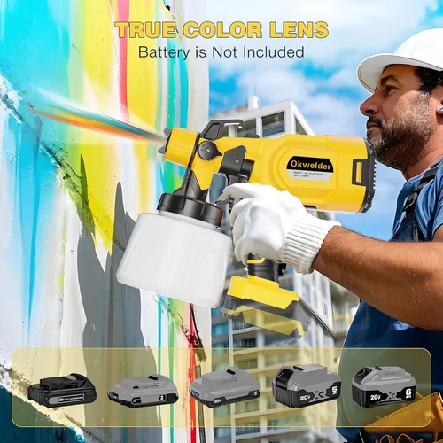 Vista 2 de Pulverizador de pintura inalámbrico compatible con batería Dewalt de 20 V MAX, pistola de pintura en aerosol con recipiente de 47.3 fl oz, pistola