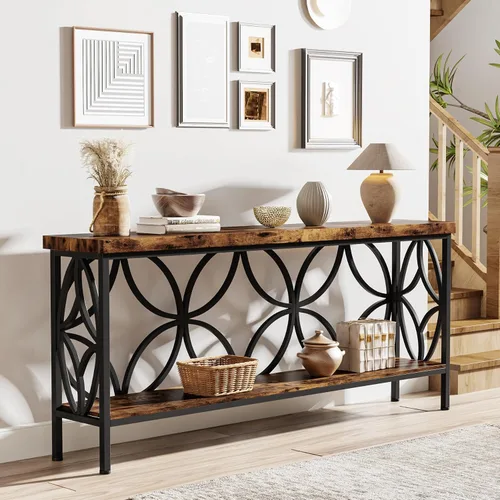 Vista 5 de Tribesigns - Mesa de sofá estrecha de 70.9 pulgadas, mesa de sofá larga industrial detrás del sofá, mesa consola de entrada con almacenamiento