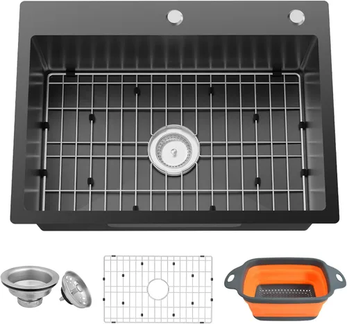 Vista 17 de Fregadero de cocina negro, fregadero de barra de acero inoxidable de 15 x 17 pulgadas, fregadero de cocina pequeño, elección ideal para espacios