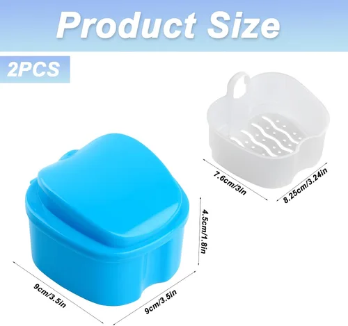 Vista 2 de Caja de 2 piezas de dentadura, caja de baño de dentadura, estuche de dentadura, caja de retención dental de ortodoncia, contenedor portátil de baño