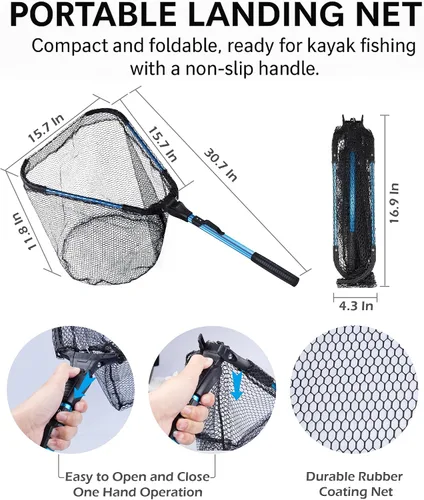 Vista 5 de Foldable Kayak Landing Net Kit, 4PCS Fishing Tool Set Kit de herramientas de pesca Blue2 4pcs