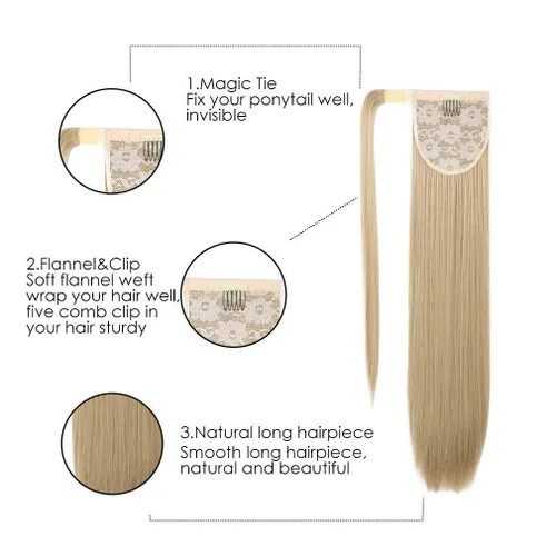 Vista 4 de SEIKEA Extensión de cola de caballo con clip alrededor del cabello lacio para mujer (12 pulgadas, negro)