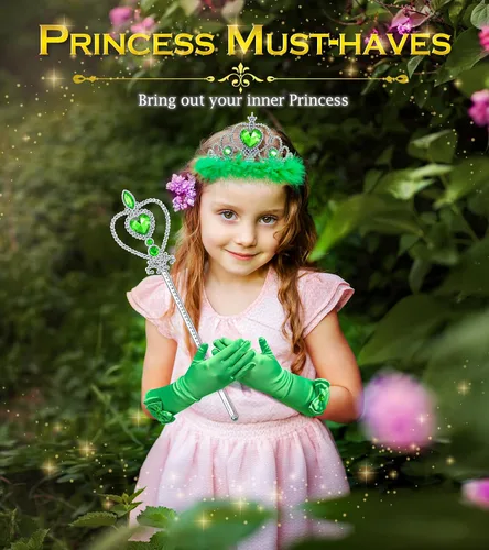 Vista 4 de BIBUTY Accesorios de vestir de princesa, guantes de princesa, juego de 7 piezas para niñas pequeñas
