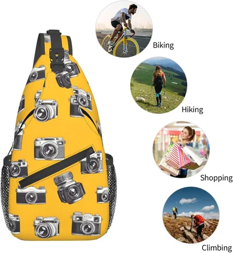 Vista 5 de Small Crossbody Bags for Women Men - Vintage Camera Yellow Print Adjustable Shoulder Bag Fanny Packs Belt Sling Bag Crossbody Purses Backpack for