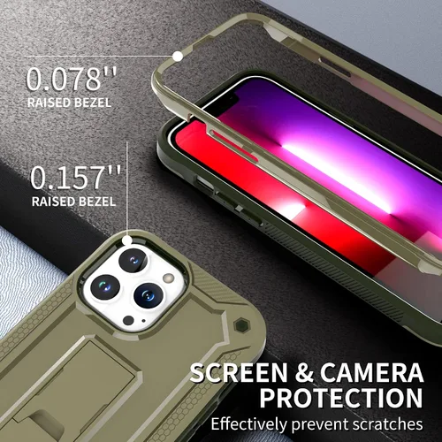 Vista 3 de URBANITE Funda para iPhone 13 Pro Max con protector de pantalla y soporte, funda protectora de doble capa a prueba de golpes, funda resistente