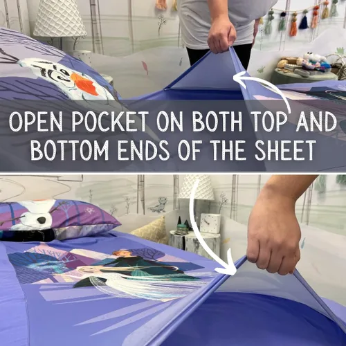 Vista 4 de Juego de ropa de cama para niños Frozen de Disney, sábanas de compresión súper suaves Snuggle (TM), individual, (producto oficial de Disney)