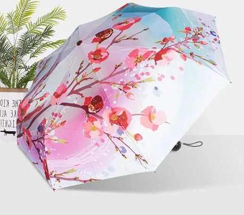 Vista 2 de Estwell Paraguas de arte compacto de viaje plegable resistente al viento protección UV sol y lluvia para mujer