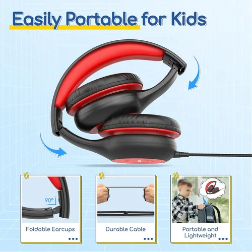 Vista 8 de EarFun K1 - Auriculares para niños con cable con micrófono, auriculares