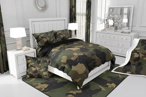 Vista 7 de Juego de funda de edredón de camuflaje 100% algodón para niños, adolescentes, estilo militar, juego de funda de edredón con estampado de camuflaje
