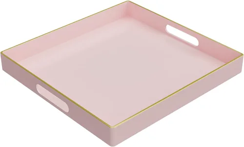 Vista 25 de MAONAME Juego de 2 bandejas decorativas rosadas, bandeja ovalada con asas