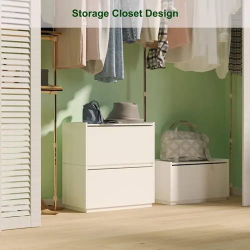 Vista 5 de woodtalks Cómoda apilable para puerta elevable, juego de 2 contenedores de almacenamiento con tapas, armarios multiusos para dormitorio, mesita