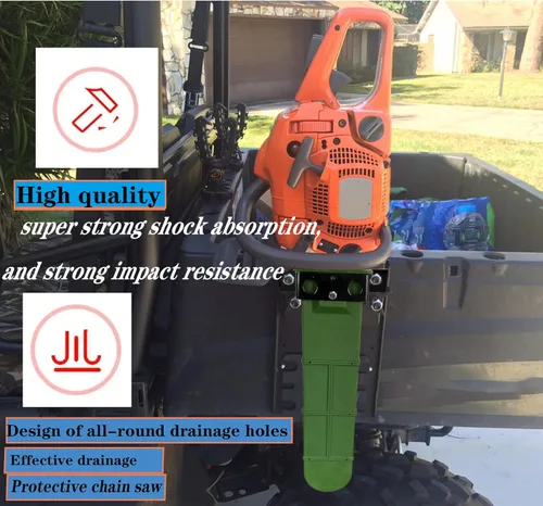 Vista 2 de Soporte universal para motosierra con kit de montaje para tractores, ATV, UTV, camiones, vehículos utilitarios, kit de soporte de motosierra