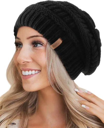 Vista 48 de FURTALK Gorros de invierno para mujer, con forro polar, gorro de punto holgado y cálido, gorro de esquí