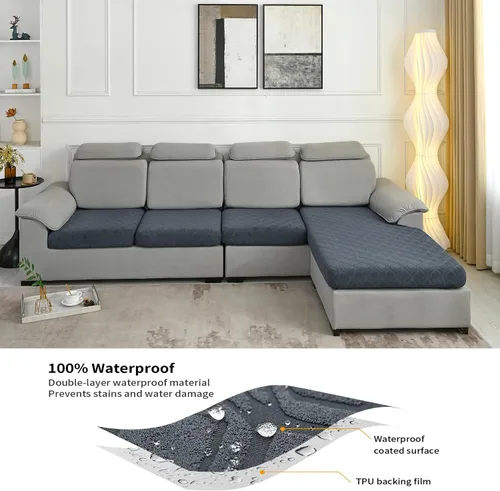 Vista 4 de Fundas de cojín impermeables para sofá biplaza, fundas de cojín de sofá mágico de jacquard, fundas de cojín lavables y elásticas, protector
