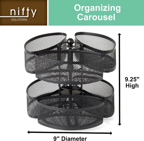 Vista 3 de Carrusel organizador Nifty – Acabado de recubrimiento en polvo negro, giros de 360 grados, almacenamiento cosmético de tocador de baño o dormitorio