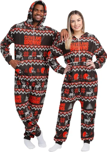 Vista 5 de FOCO Unisex NFL Team Logo Pajamas One Piece Onesie Patrón feo navideño