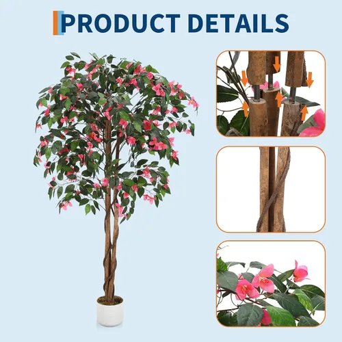 Vista 4 de GarveeHome Árbol de buganvilla artificial de 5 pies, planta de buganvilla de seda sintética con maceta, decoración interior y exterior, planta