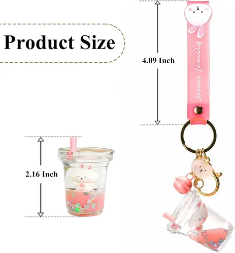 Vista 7 de YOU WIZV Lindo llavero, mochila kawaii, llavero flotante líquido de conejo de anime para niñas, mujeres, hijas, hermanas